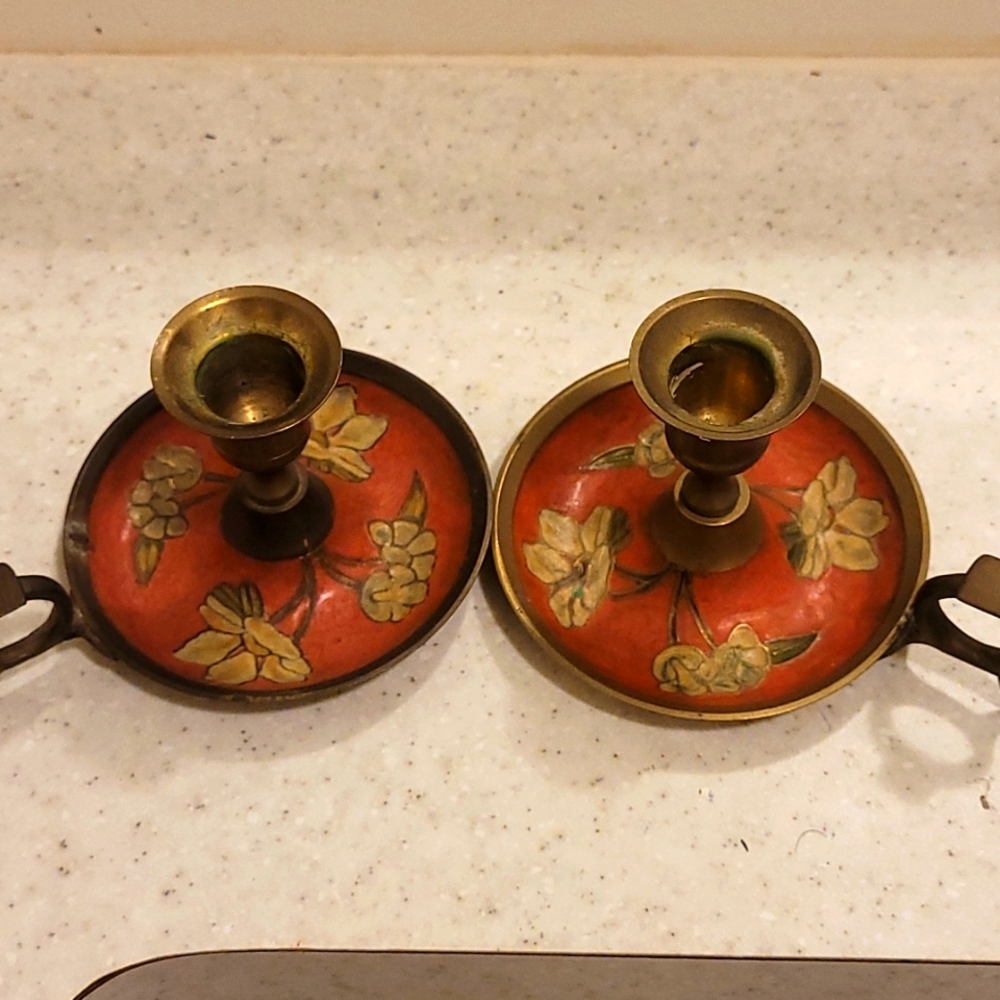 Pair of Vintage Solid brass candle holders made in India